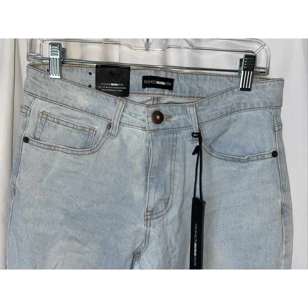 NEW Fashion Nova Mens ‘Cornell’ Light Wash Skinny Jean 29” Inseam Size 30